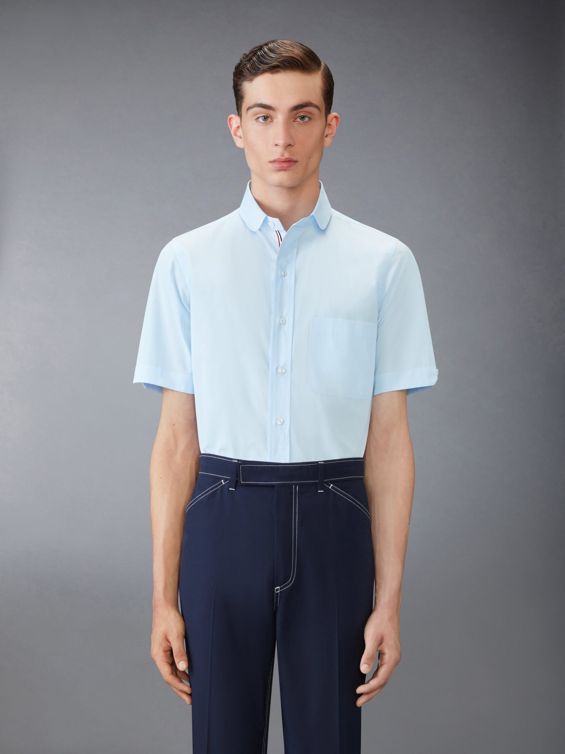 POPLIN ROUND COLLAR SHORT SLEEVE SHIRT
