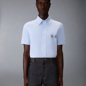 SOLID POPLIN TENNIS RACQUET EMBROIDERY SHORT SLEEVE SHIRT