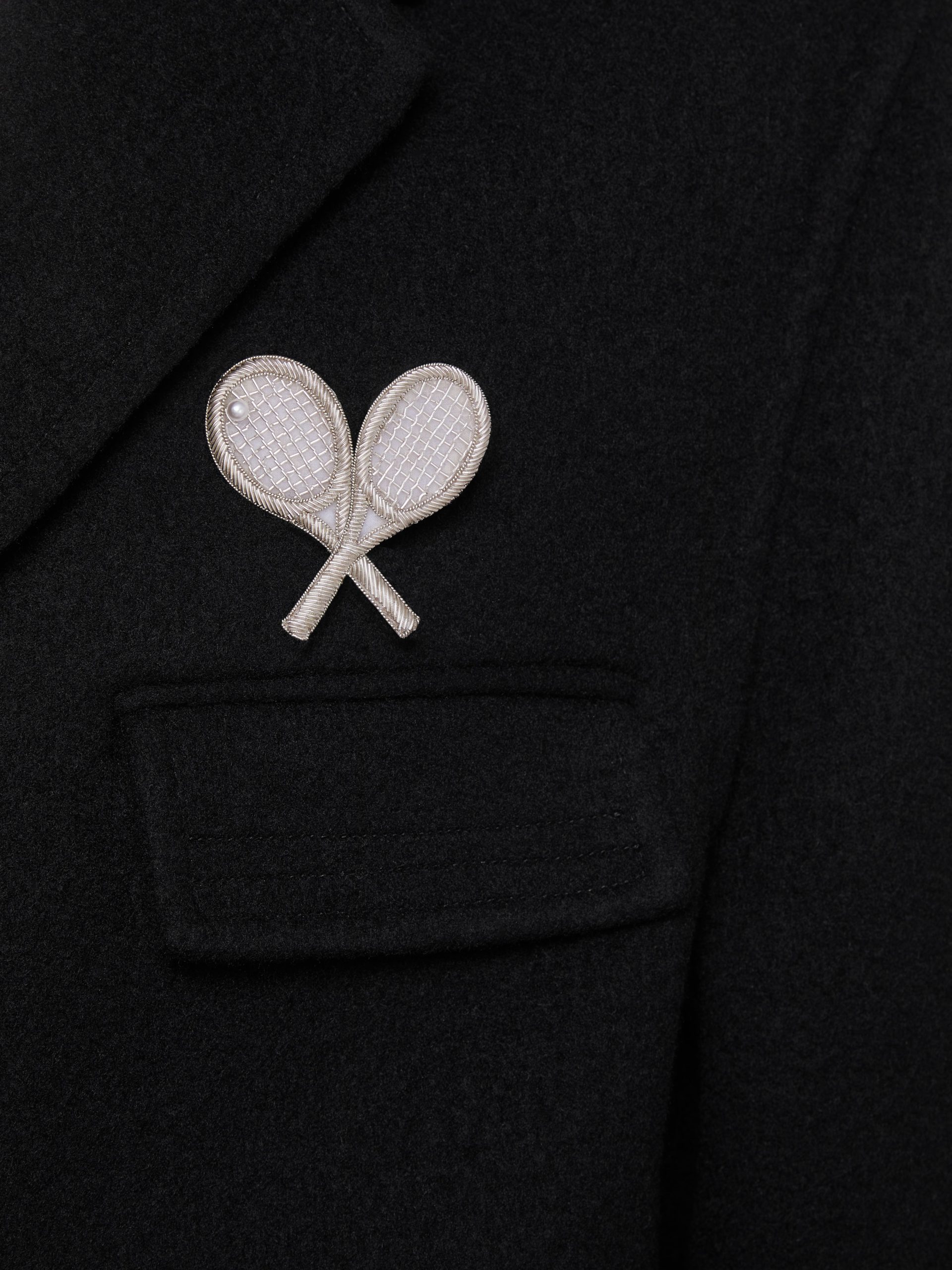 PEARL AND BULLION EMBROIDERY TENNIS RACQUET BROOCH - Image 3