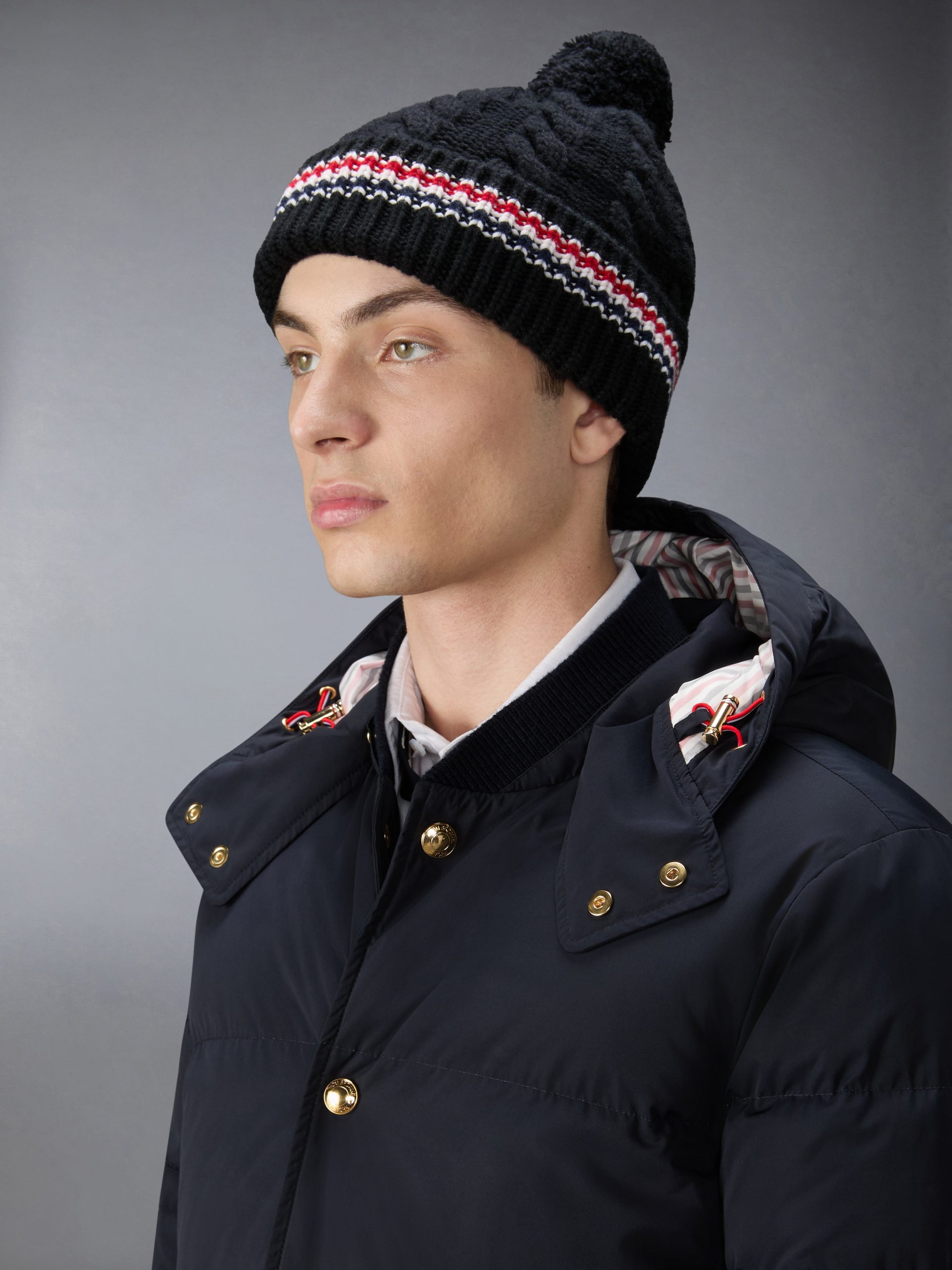 CASHMERE BABY CABLE STITCH POM POM HAT - Image 2