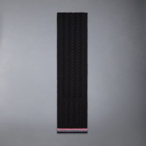 CASHMERE BABY CABLE STITCH RWB STRIPE POCKET SCARF