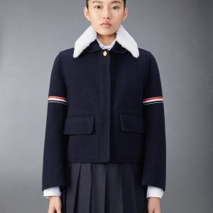 WOOL CASHMERE ARMBAND BELL SLEEVE JACKET WITH SHEARLING COLLAR