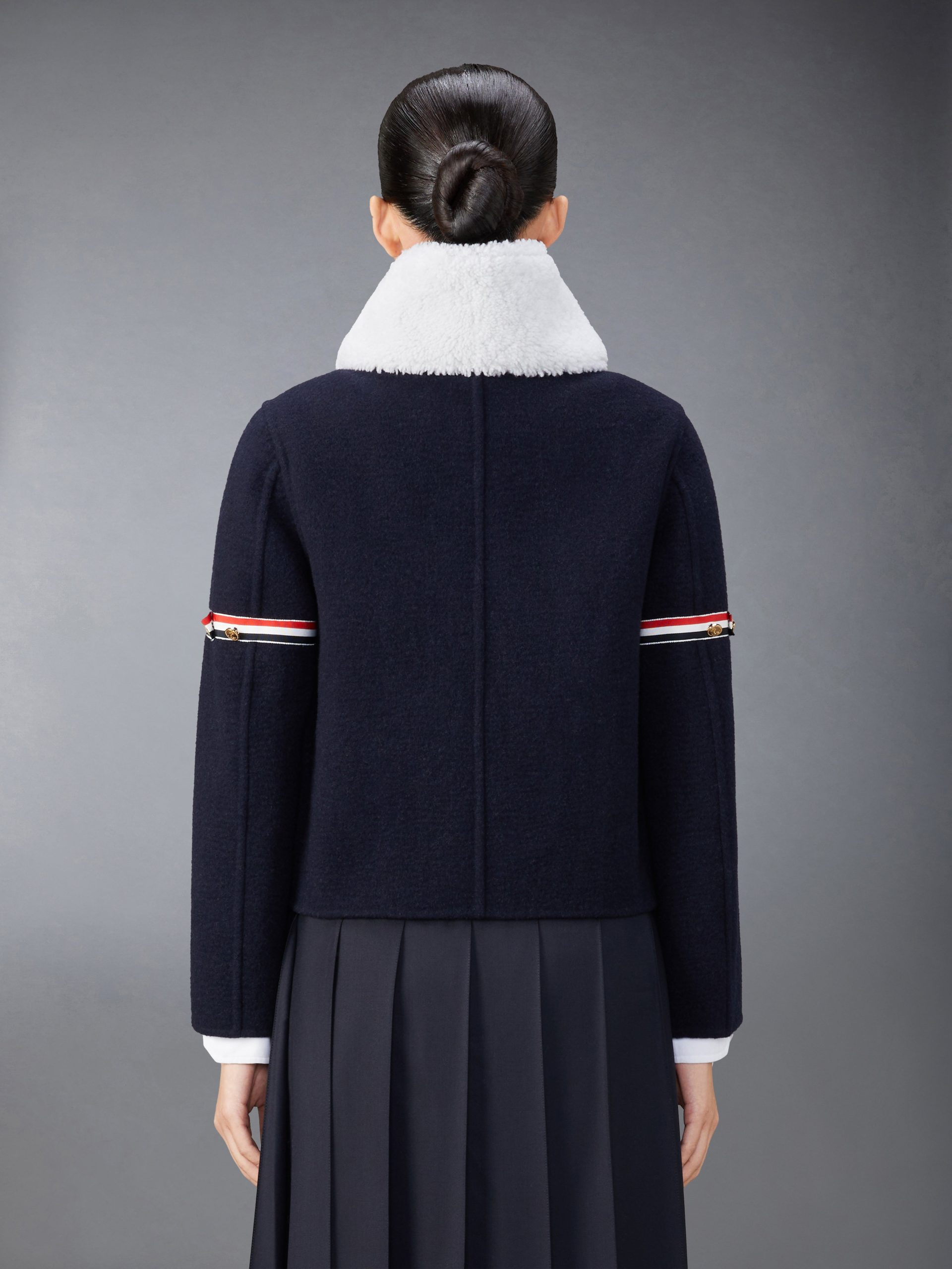 WOOL CASHMERE ARMBAND BELL SLEEVE JACKET WITH SHEARLING COLLAR - Image 3