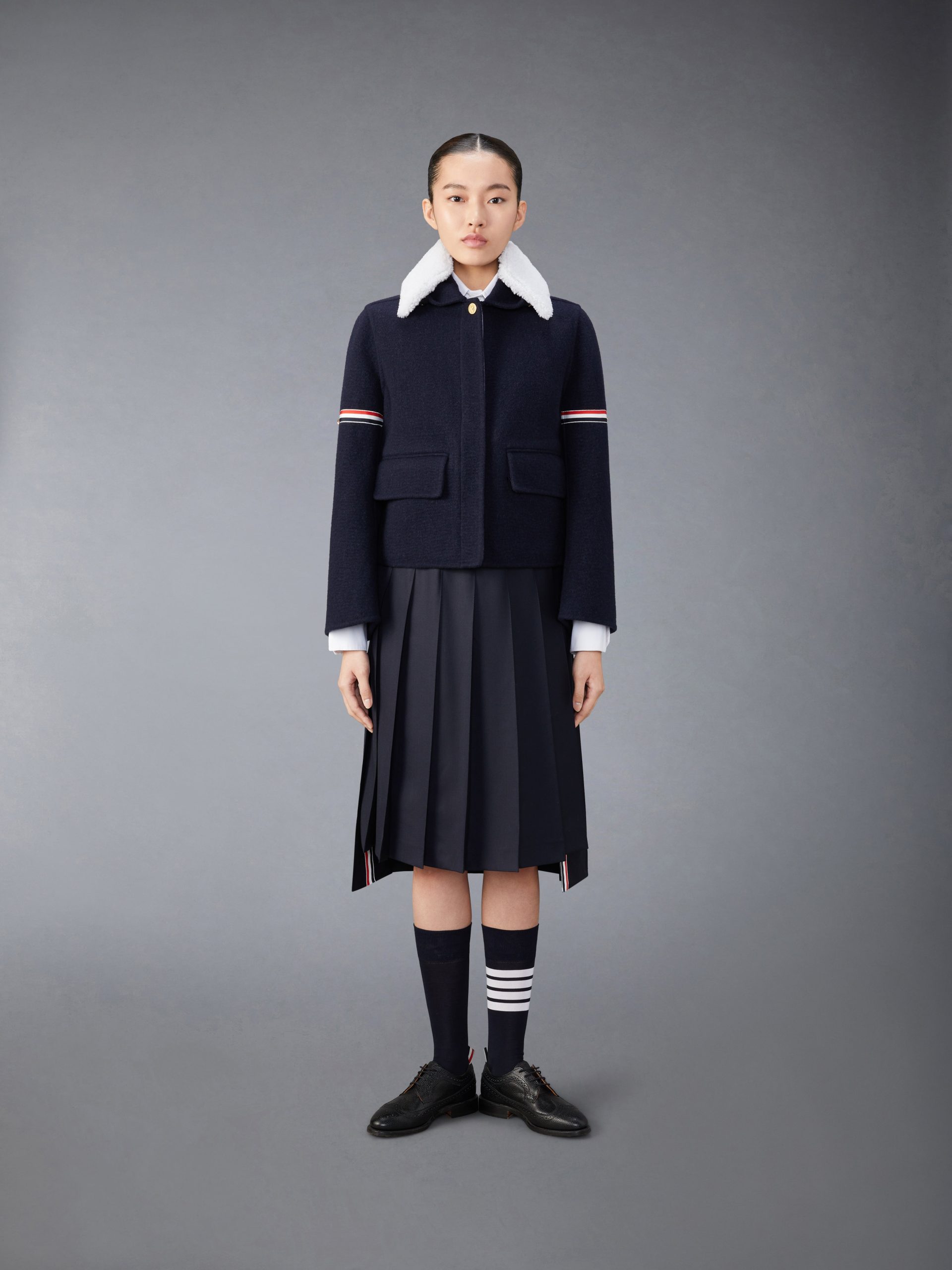 WOOL CASHMERE ARMBAND BELL SLEEVE JACKET WITH SHEARLING COLLAR - Image 5