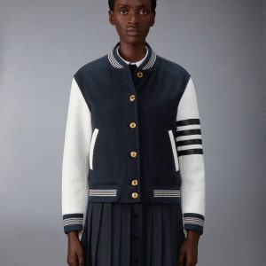 CASHMERE AND LEATHER BROWNE 65 VARSITY JACKET