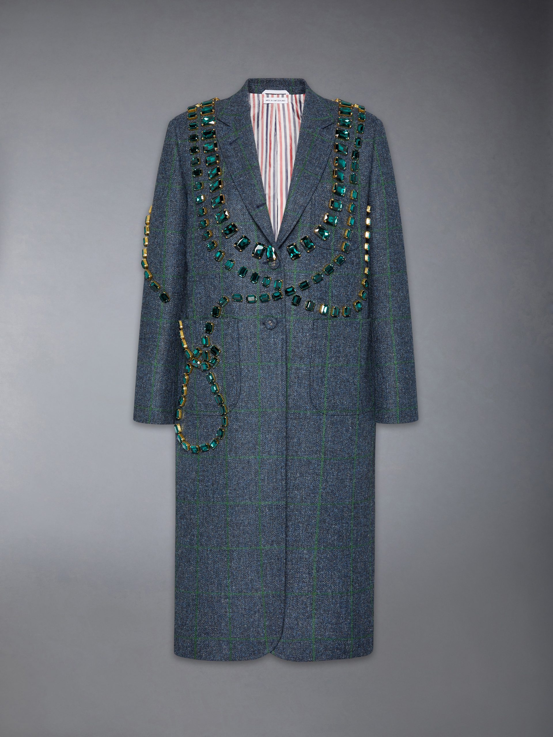 WINDOWPANE HUNTING TWEED TROMPE L'OEIL JACKET WITH SWAROVSKI CRYSTAL - Image 9