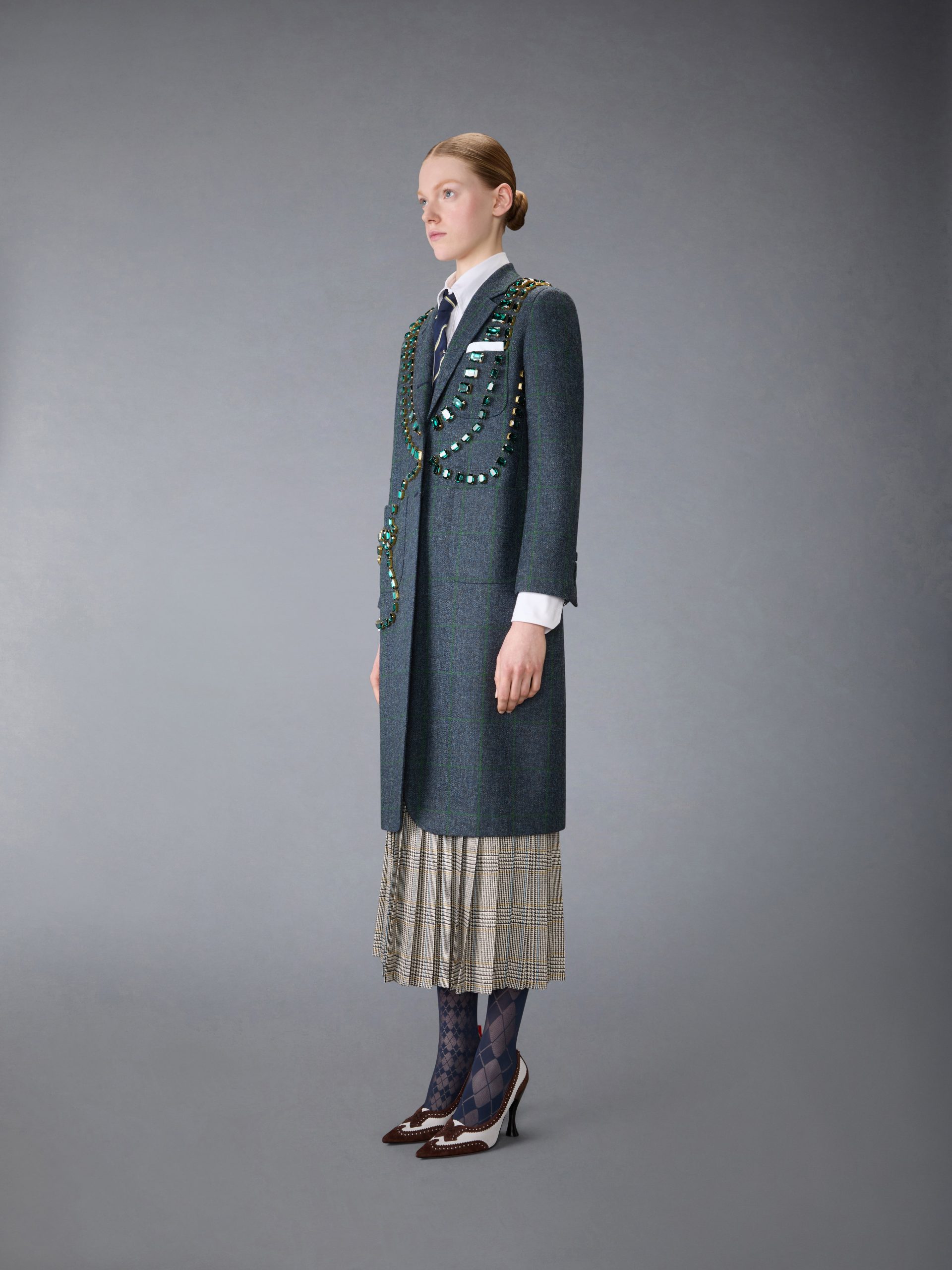 WINDOWPANE HUNTING TWEED TROMPE L'OEIL JACKET WITH SWAROVSKI CRYSTAL - Image 2