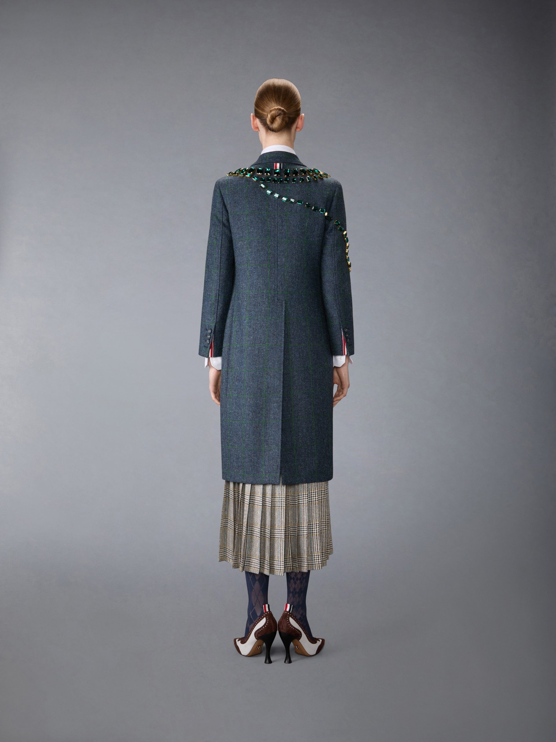 WINDOWPANE HUNTING TWEED TROMPE L'OEIL JACKET WITH SWAROVSKI CRYSTAL - Image 3