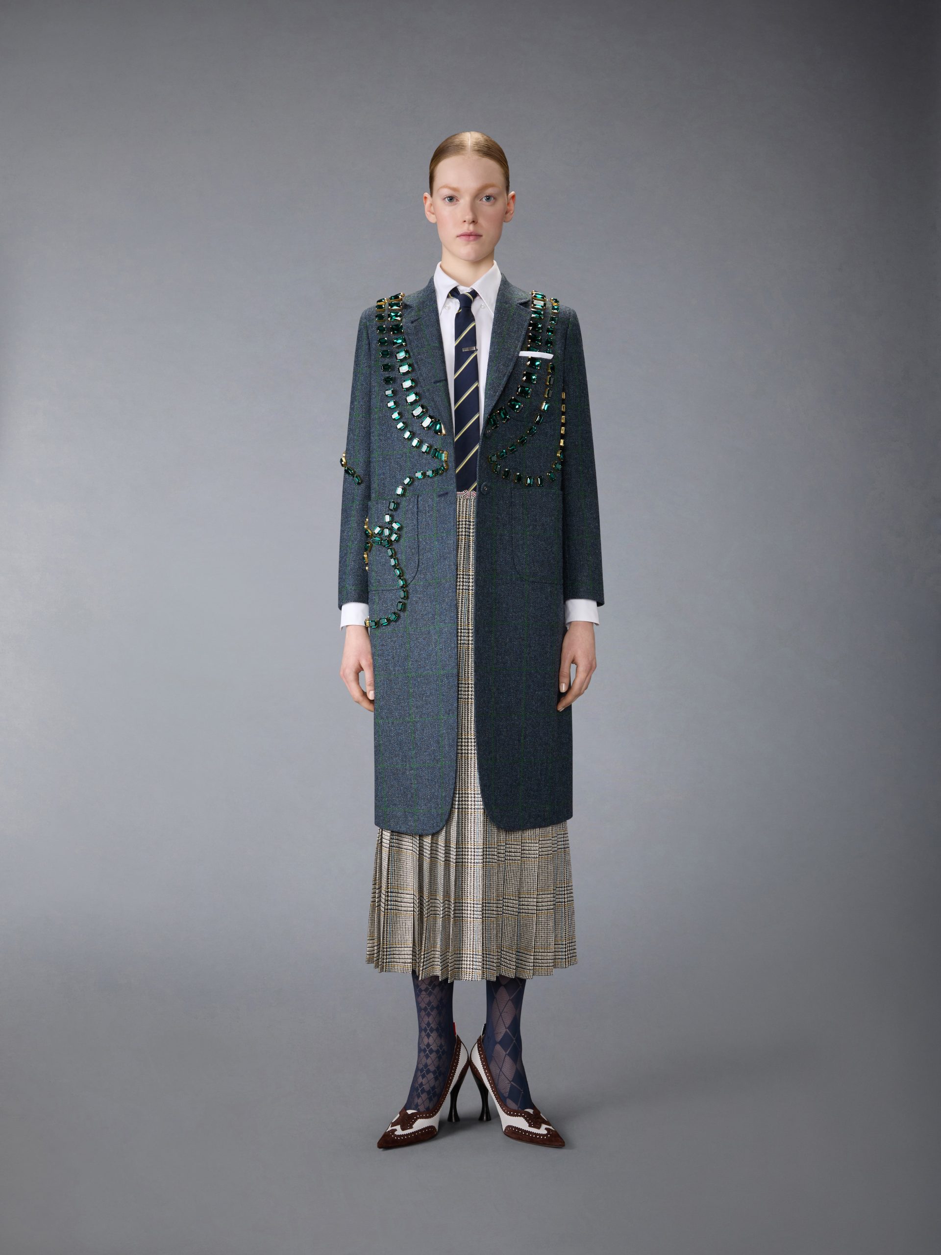 WINDOWPANE HUNTING TWEED TROMPE L'OEIL JACKET WITH SWAROVSKI CRYSTAL - Image 4