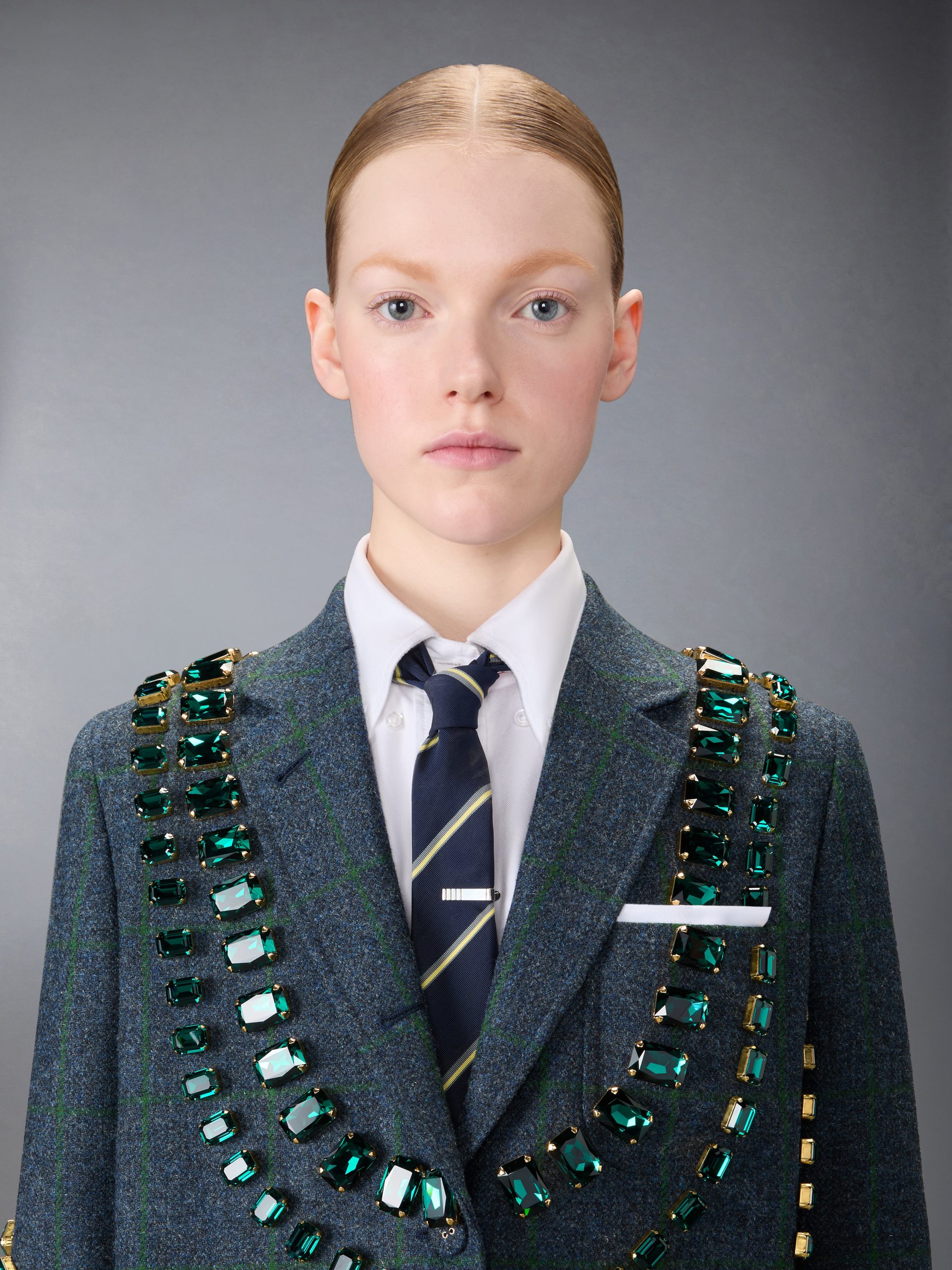 WINDOWPANE HUNTING TWEED TROMPE L'OEIL JACKET WITH SWAROVSKI CRYSTAL - Image 7