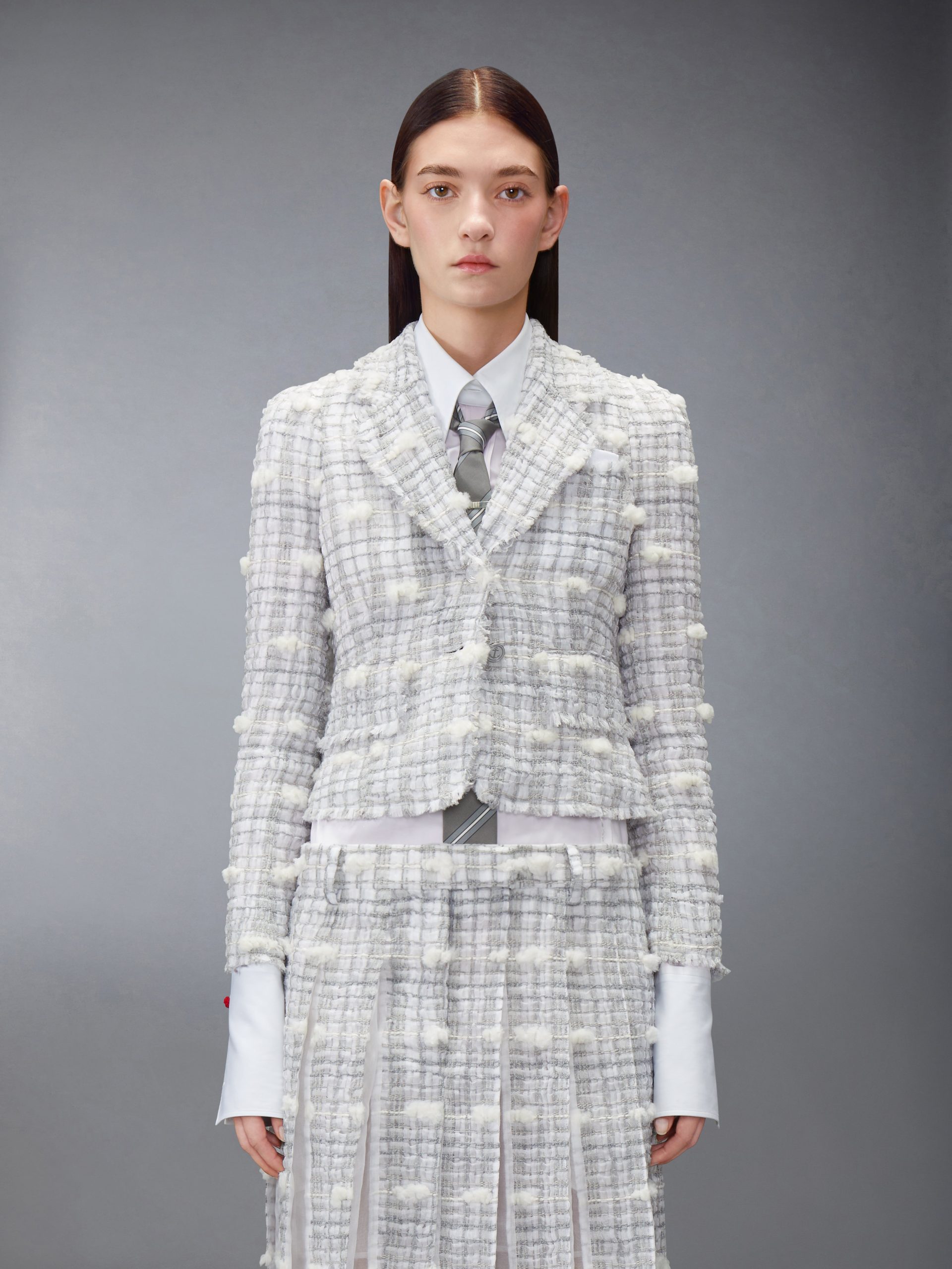 REPP STRIPE POUF TWEED CROPPED JACKET