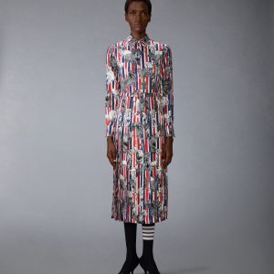 SILK TWILL HECTOR PLEATED DRESS