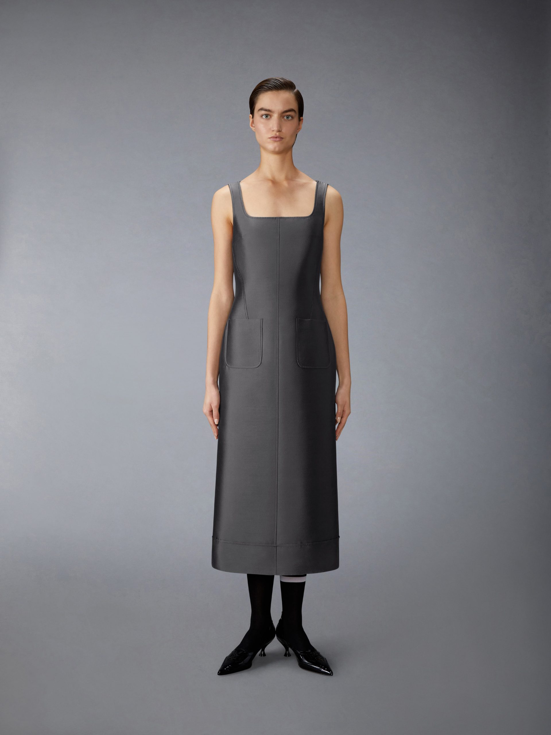 WOOL AND SILK SQUARE NECK COLUMN DRESS - Image 3
