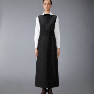 SILK MOIRE BOAT NECK COLUMN DRESS