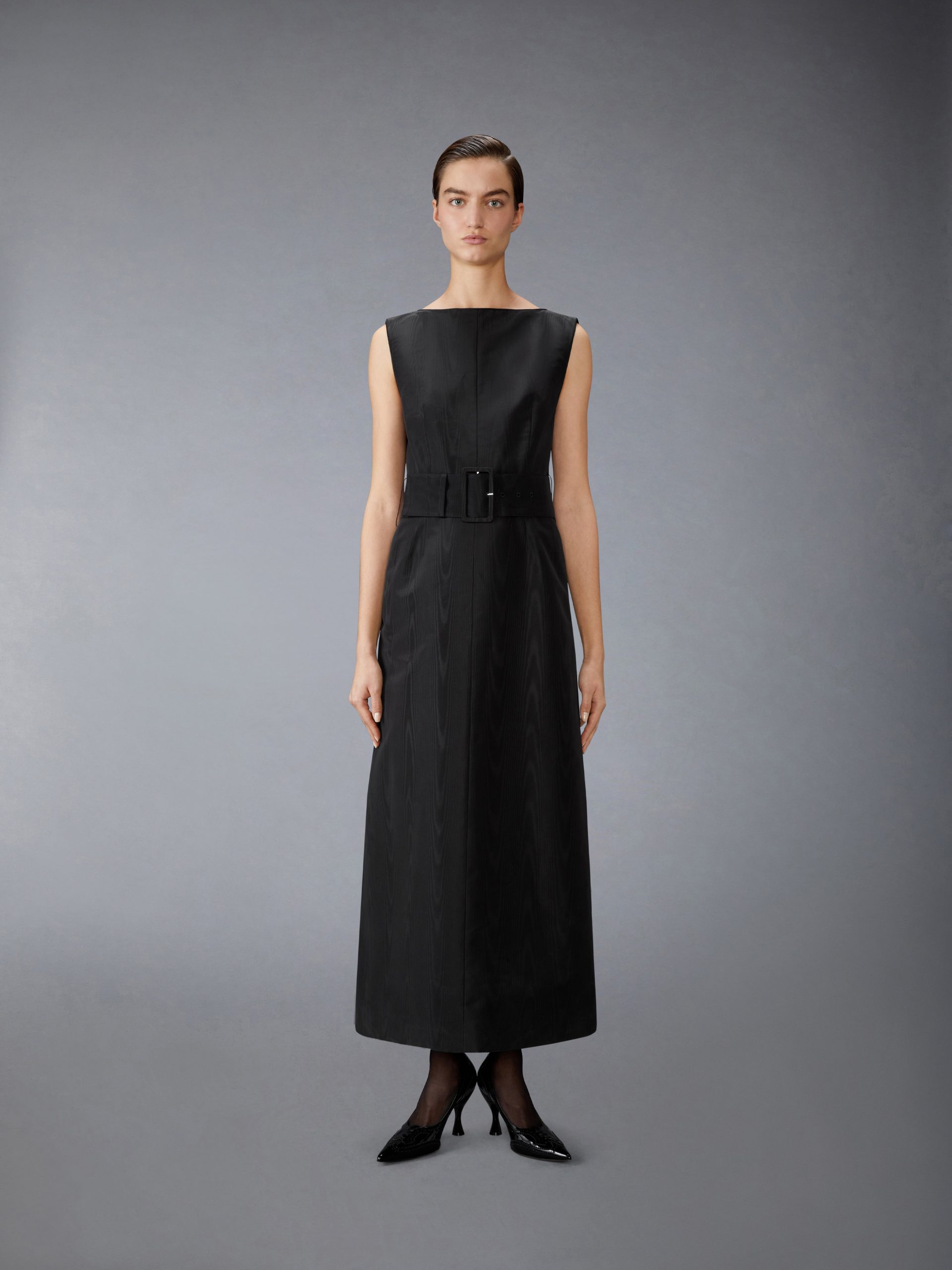SILK MOIRE BOAT NECK COLUMN DRESS - Image 3