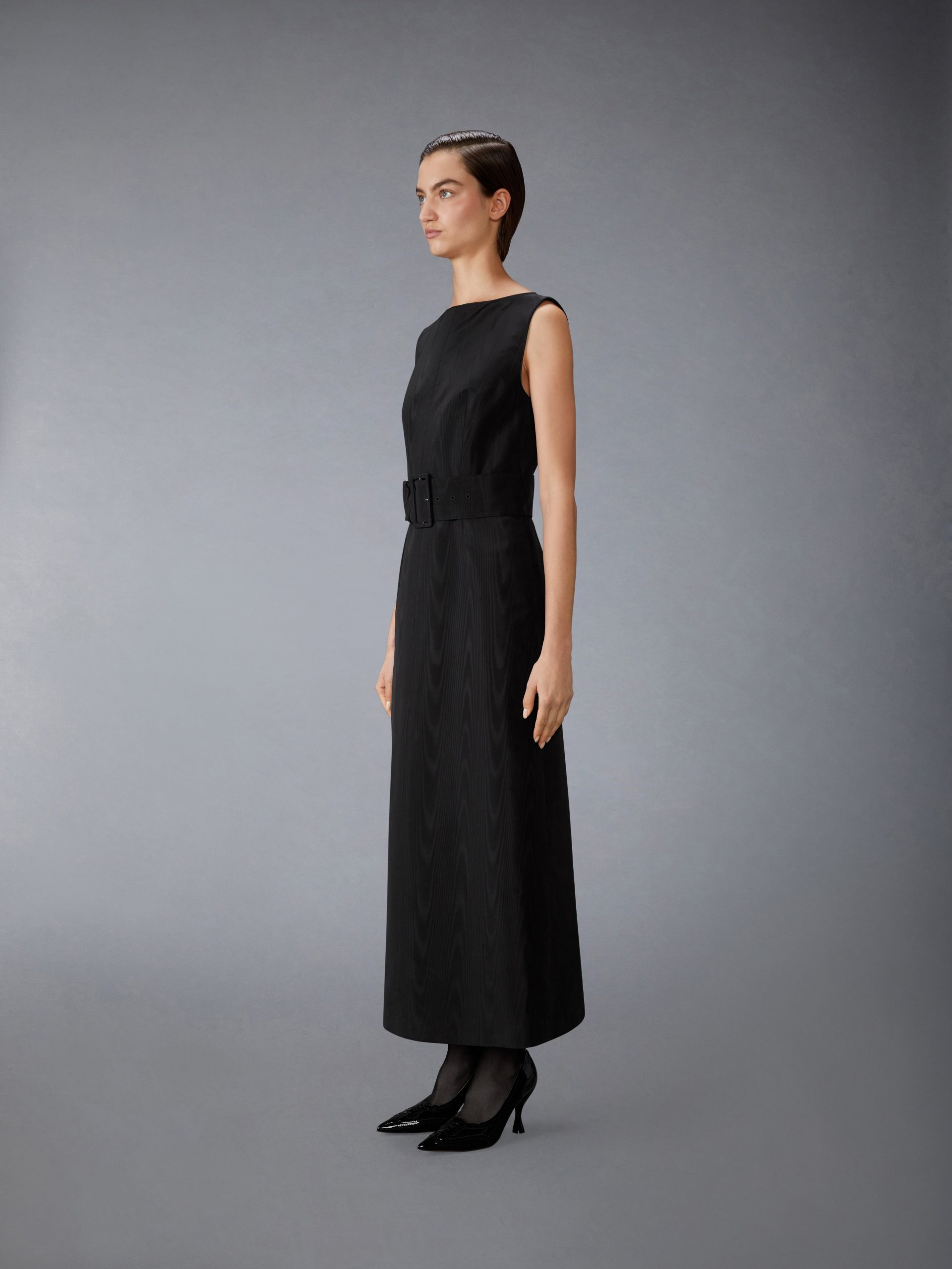 SILK MOIRE BOAT NECK COLUMN DRESS - Image 4