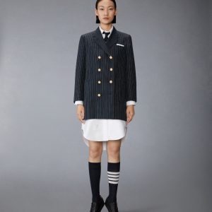 PINSTRIPE HIGH TWIST WOOL SACK SPORTCOAT DRESS