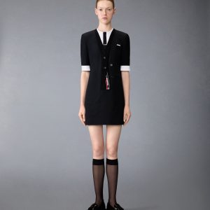 WOOL SEERSUCKER TROMPE L'ŒIL SACK MINI DRESS