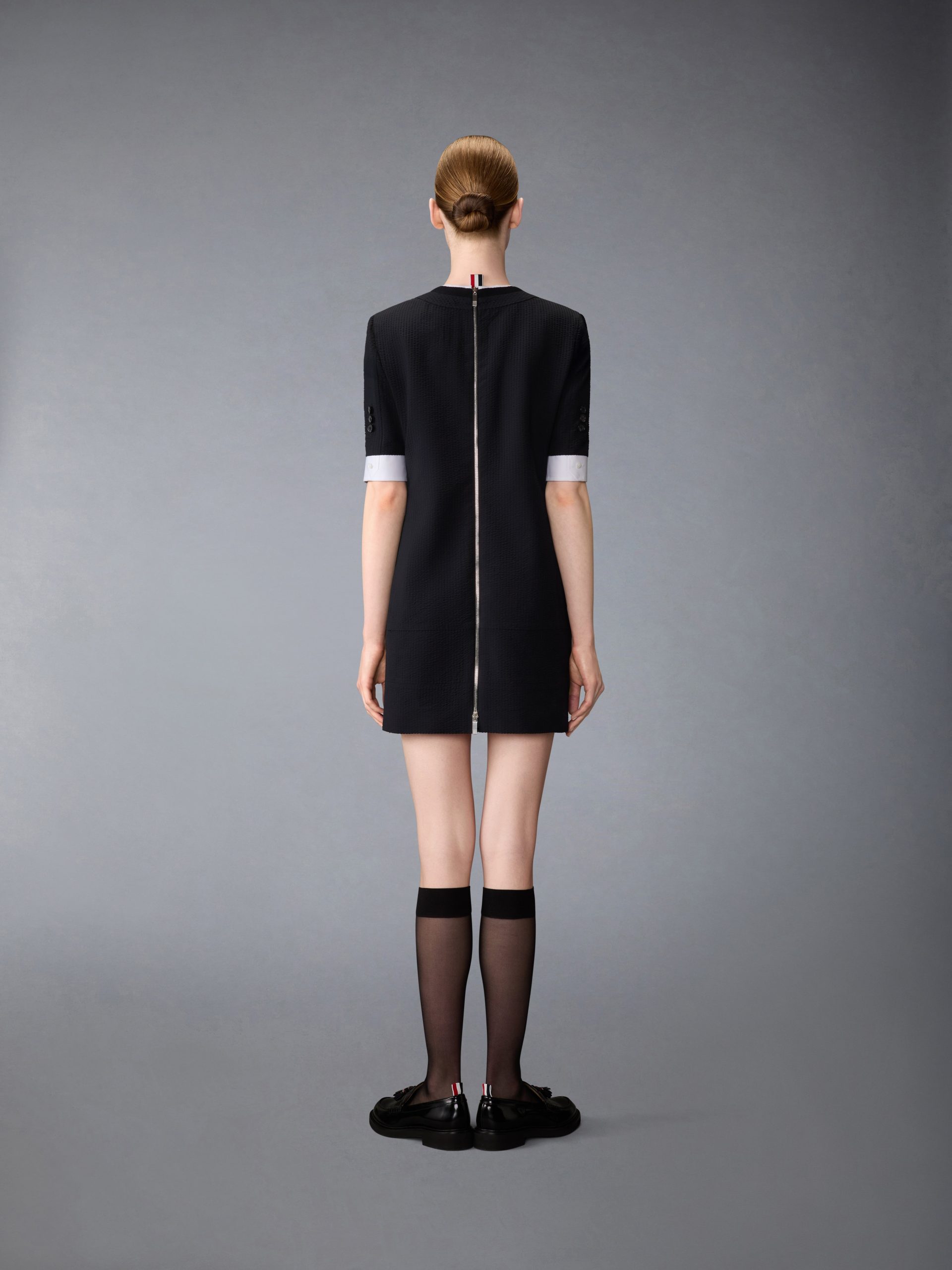 WOOL SEERSUCKER TROMPE L'ŒIL SACK MINI DRESS - Image 2