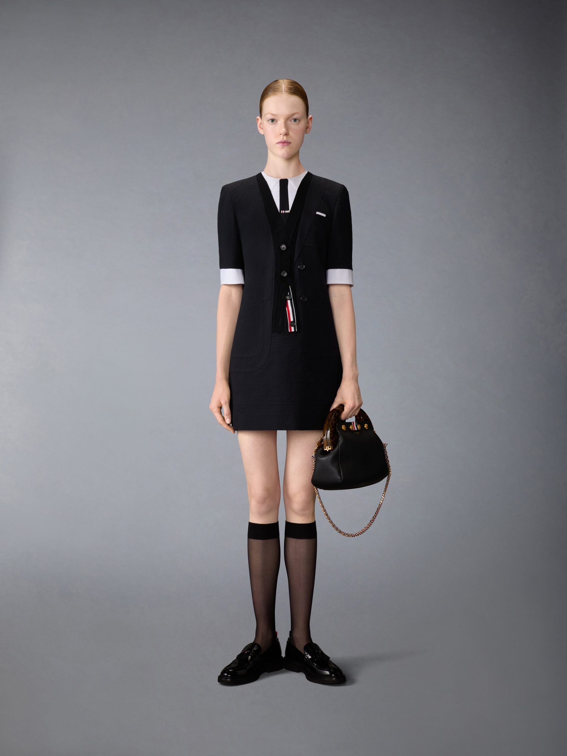 WOOL SEERSUCKER TROMPE L'ŒIL SACK MINI DRESS - Image 4