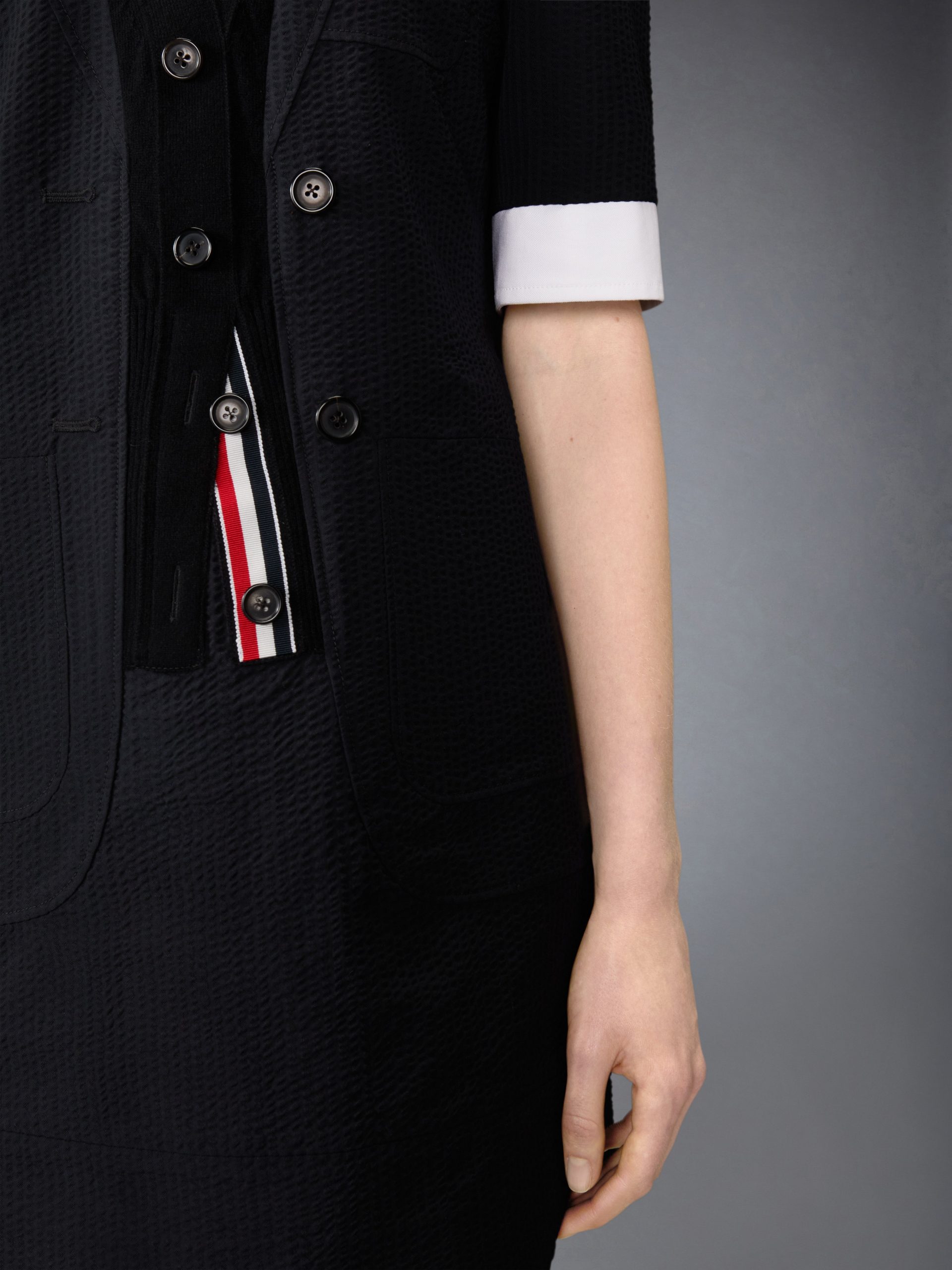 WOOL SEERSUCKER TROMPE L'ŒIL SACK MINI DRESS - Image 5