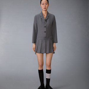 SUPER 120'S TWILL SPORTCOAT PLEATED MINI DRESS