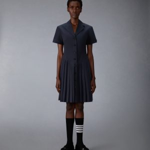 LAPEL COLLAR PLEATED DRESS