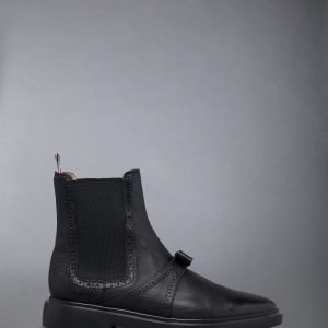 PEBBLE GRAIN RUBBER SOLE BROGUE BOW CHELSEA BOOT