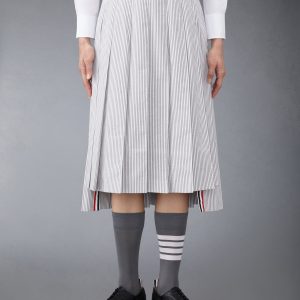 SEERSUCKER MIDI PLEATED SKIRT