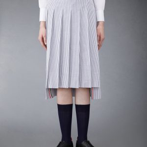 SEERSUCKER MIDI PLEATED SKIRT