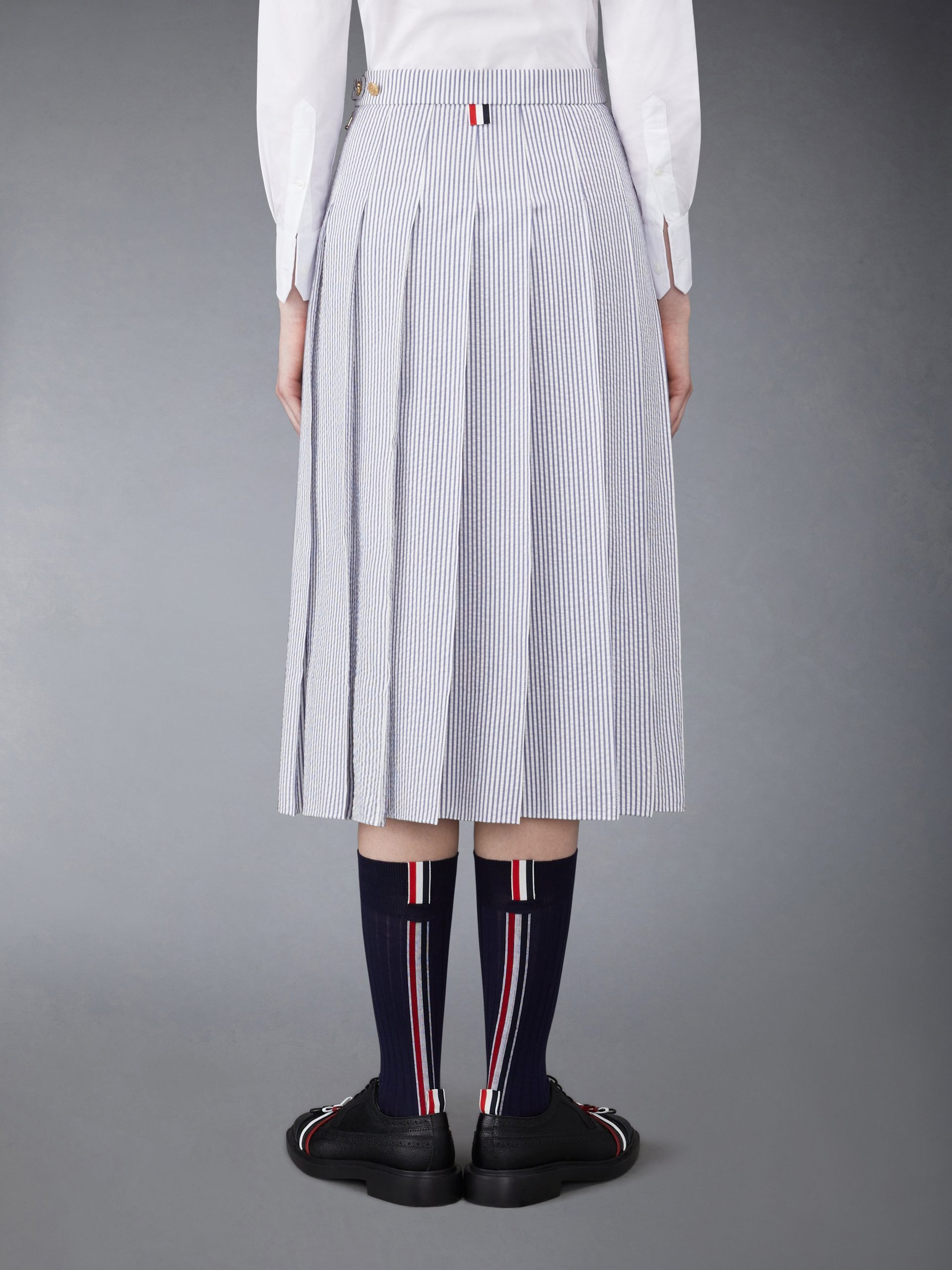 SEERSUCKER MIDI PLEATED SKIRT - Image 3