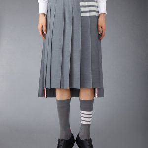PLAIN WEAVE 4-BAR MIDI PLEATED SKIRT