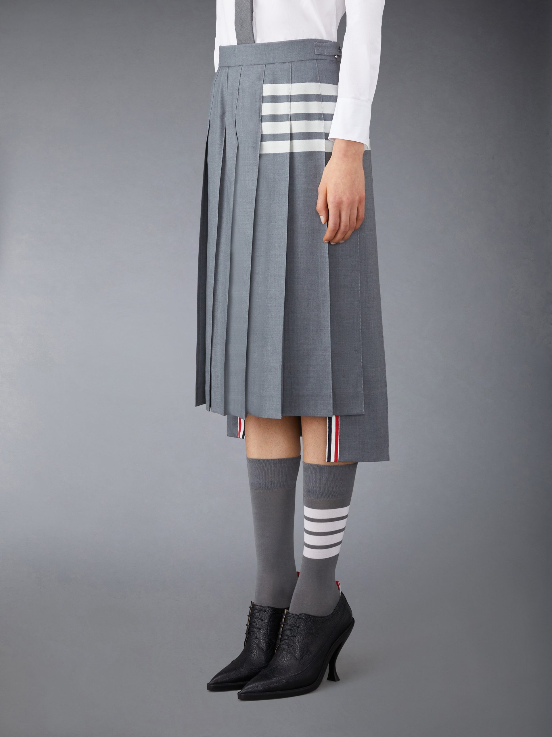 PLAIN WEAVE 4-BAR MIDI PLEATED SKIRT - Image 2