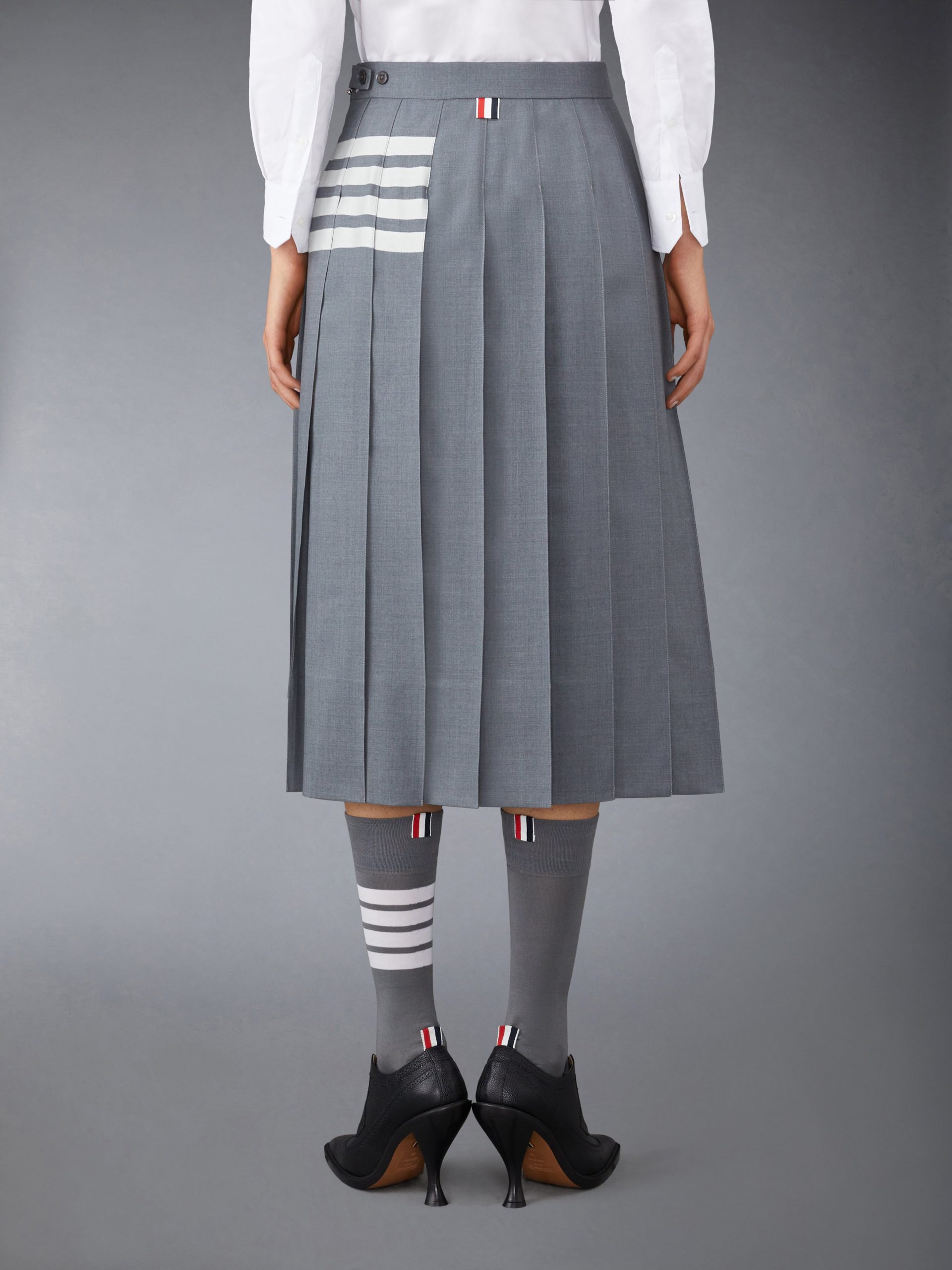 PLAIN WEAVE 4-BAR MIDI PLEATED SKIRT - Image 3