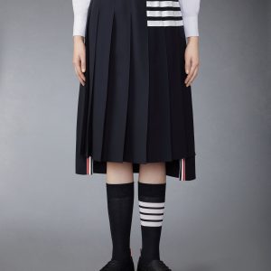 PLAIN WEAVE 4-BAR MIDI PLEATED SKIRT