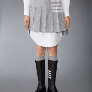 SOLID TWEED 4-BAR PLEATED MINI SKIRT