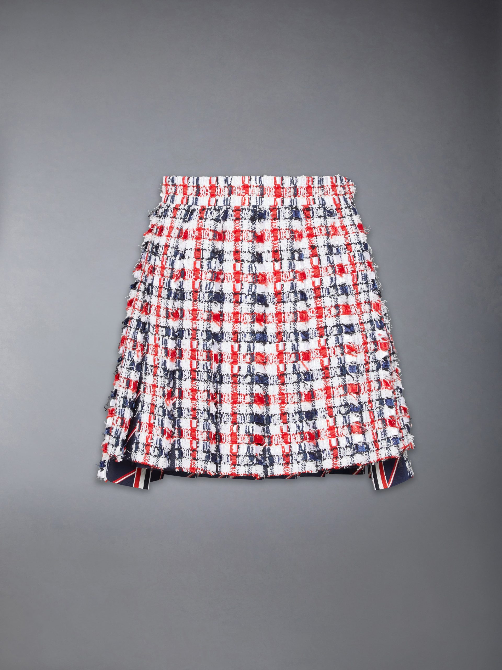 GINGHAM SATIN RIBBON TWEED PLEATED MINI SKIRT - Image 8
