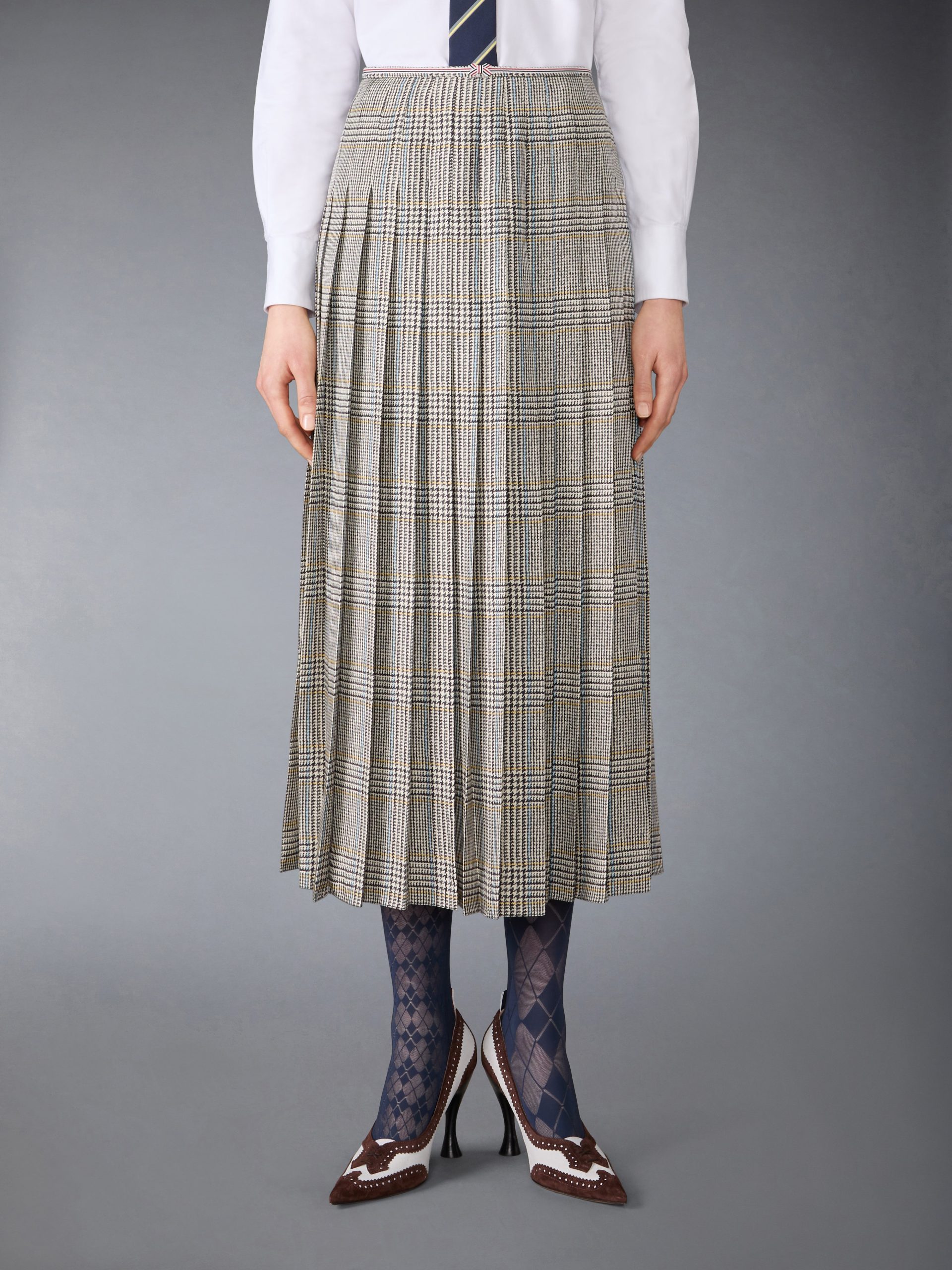 HUNTING TWEED SILK TWILL PLEATED SKIRT