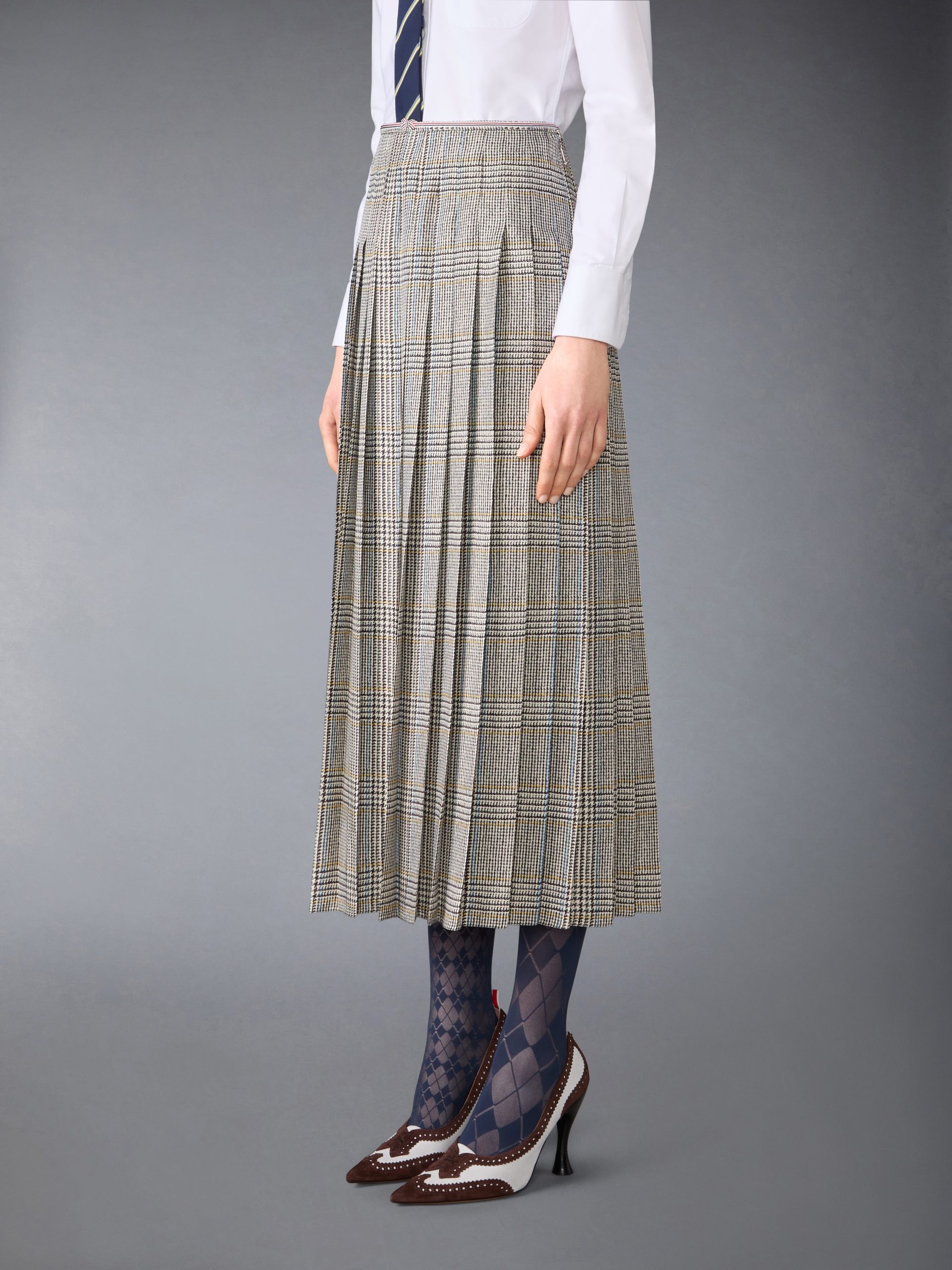 HUNTING TWEED SILK TWILL PLEATED SKIRT - Image 2