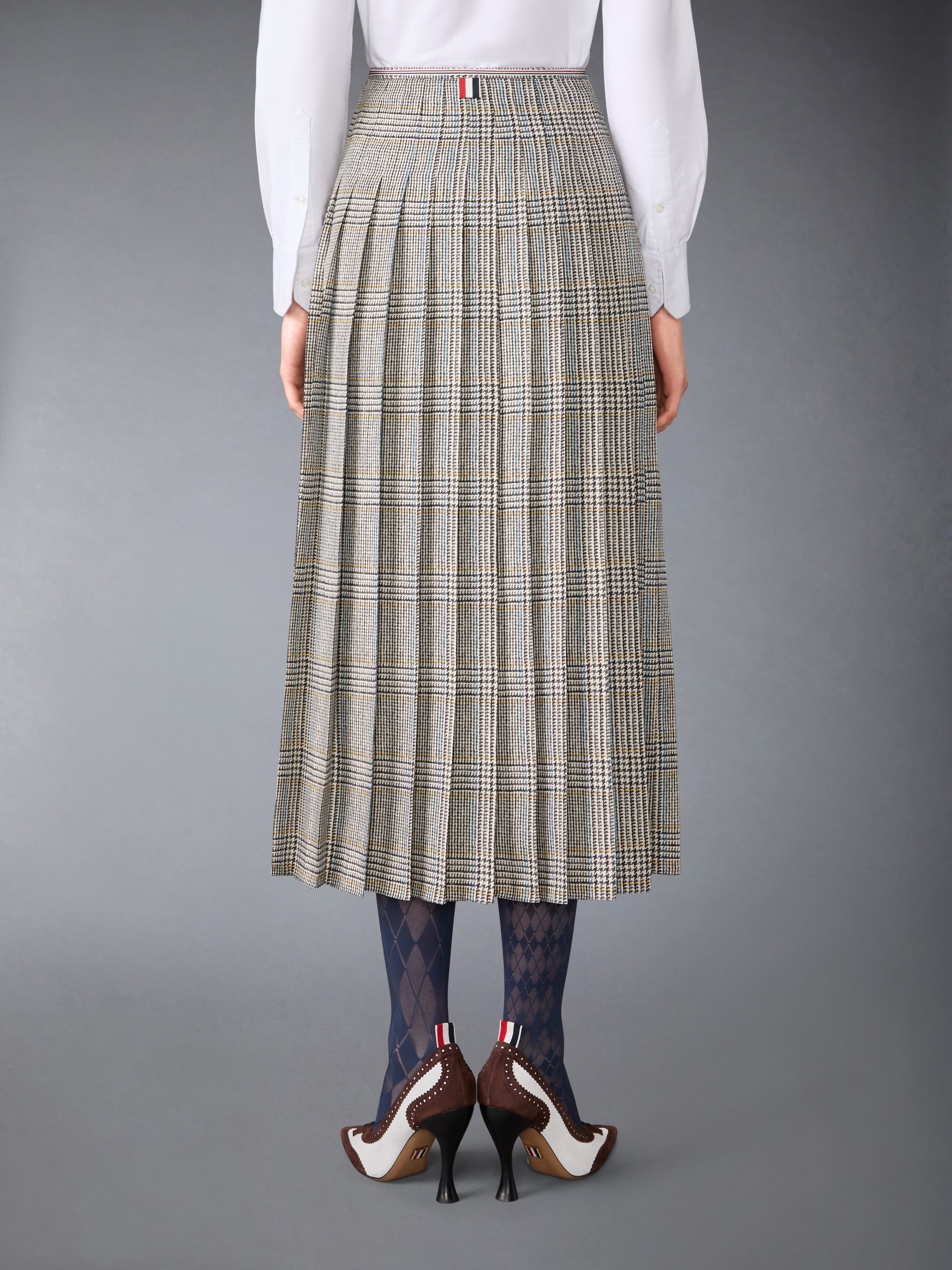 HUNTING TWEED SILK TWILL PLEATED SKIRT - Image 3