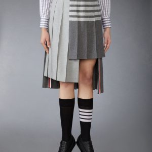 WOOL FLANNEL 4-BAR PLEATED SKIRT
