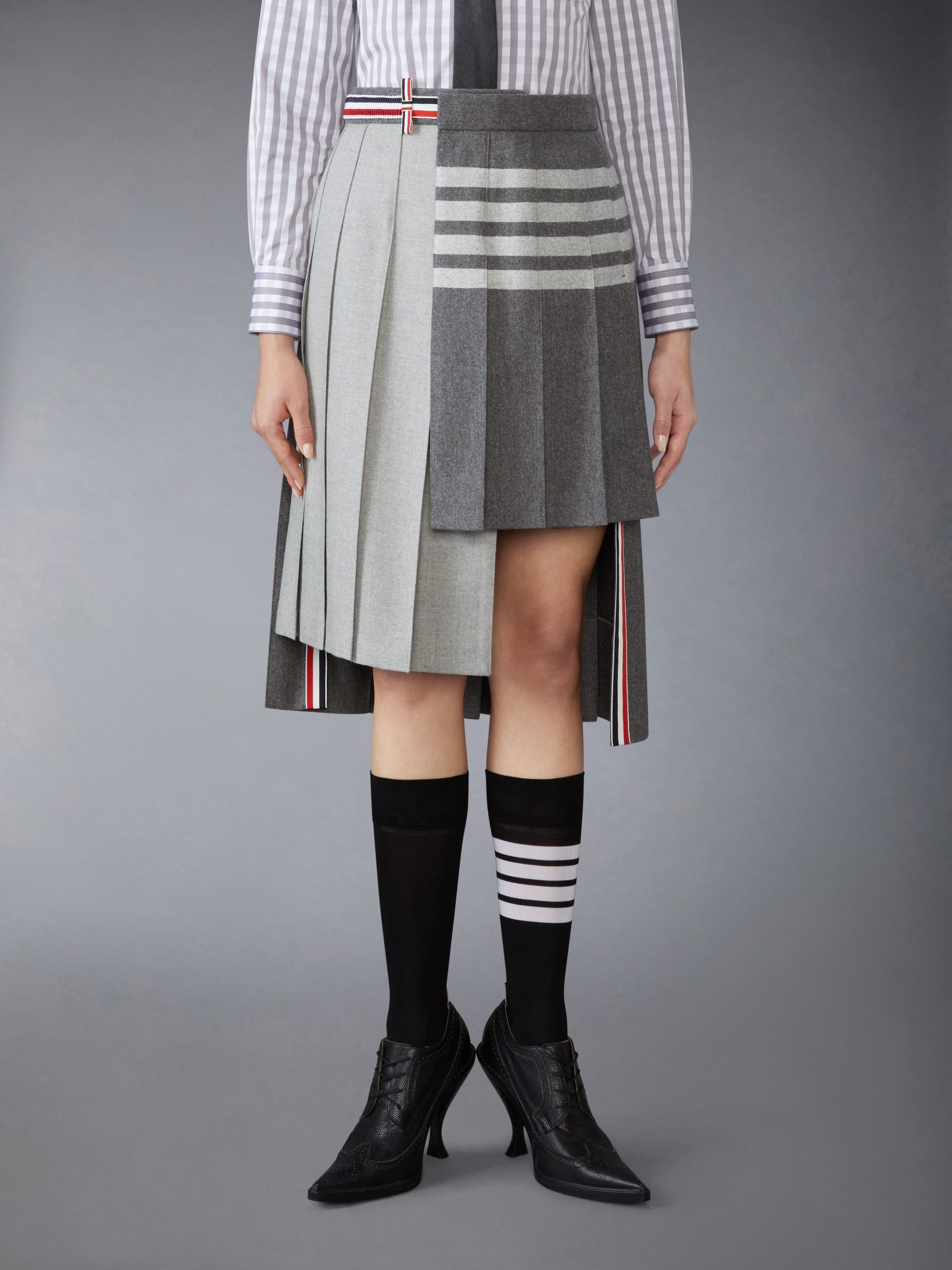 WOOL FLANNEL 4-BAR PLEATED SKIRT