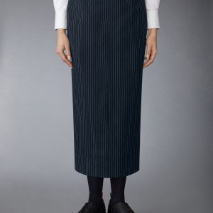 PINSTRIPE HIGH TWIST WOOL HIGH WAISTED PENCIL SKIRT