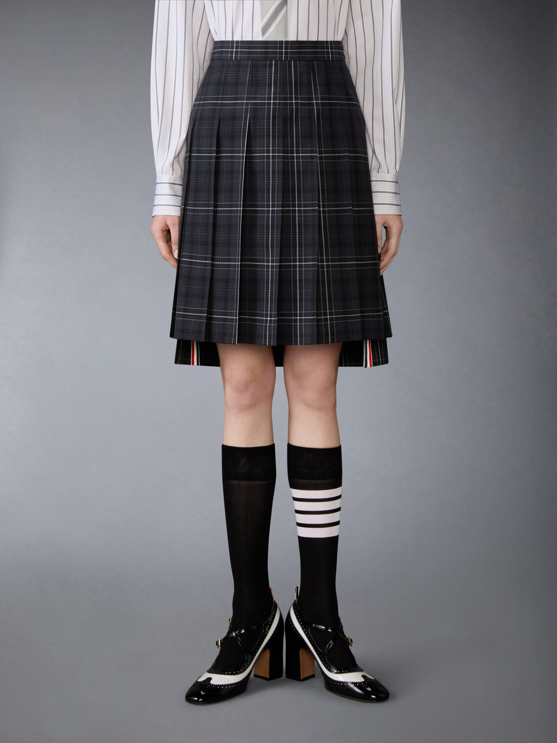 WINDOWPANE PLAID COOL WOOL PLEATED SKIRT