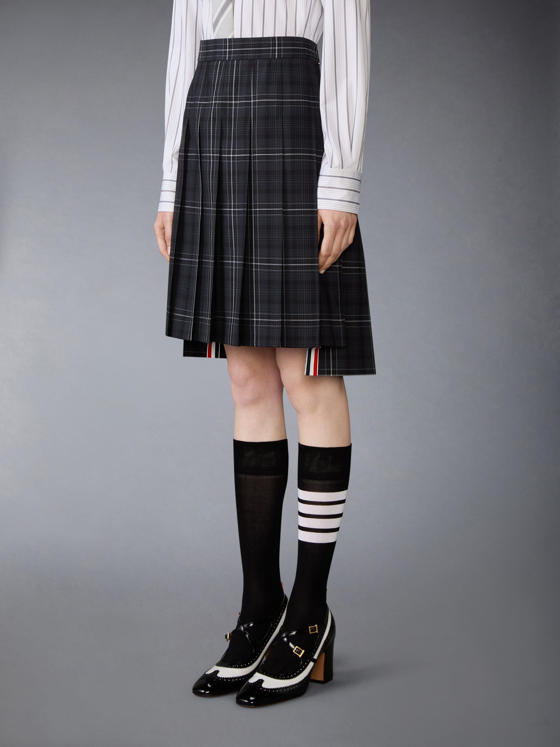 WINDOWPANE PLAID COOL WOOL PLEATED SKIRT - Image 2