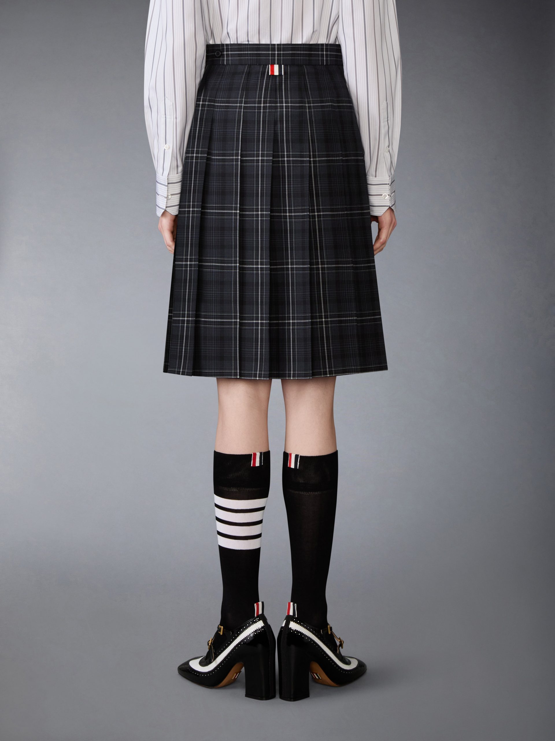 WINDOWPANE PLAID COOL WOOL PLEATED SKIRT - Image 3