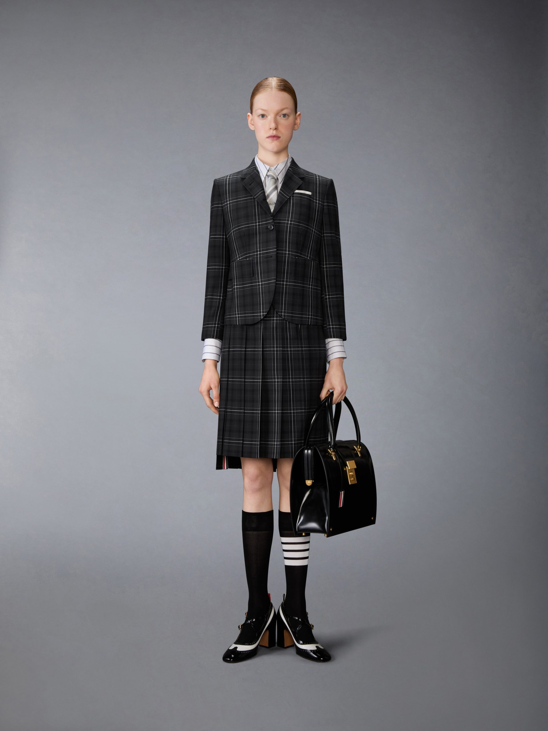 WINDOWPANE PLAID COOL WOOL PLEATED SKIRT - Image 4