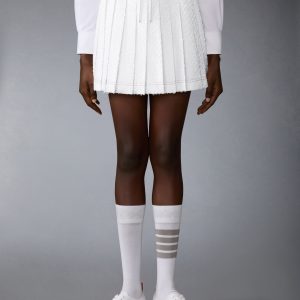 EYELASH TWEED DRAWSTRING PLEATED MINI SKIRT