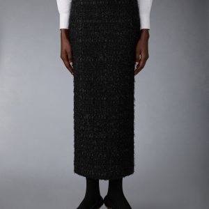 SATIN RIBBON TWEED FRAYED HOBBLE SKIRT