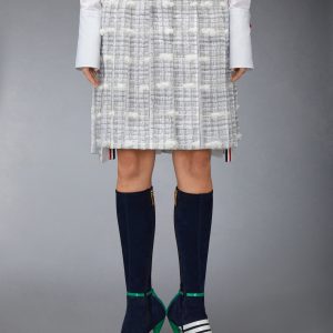 REPP STRIPE POUF TWEED LOW RISE PLEATED SKIRT